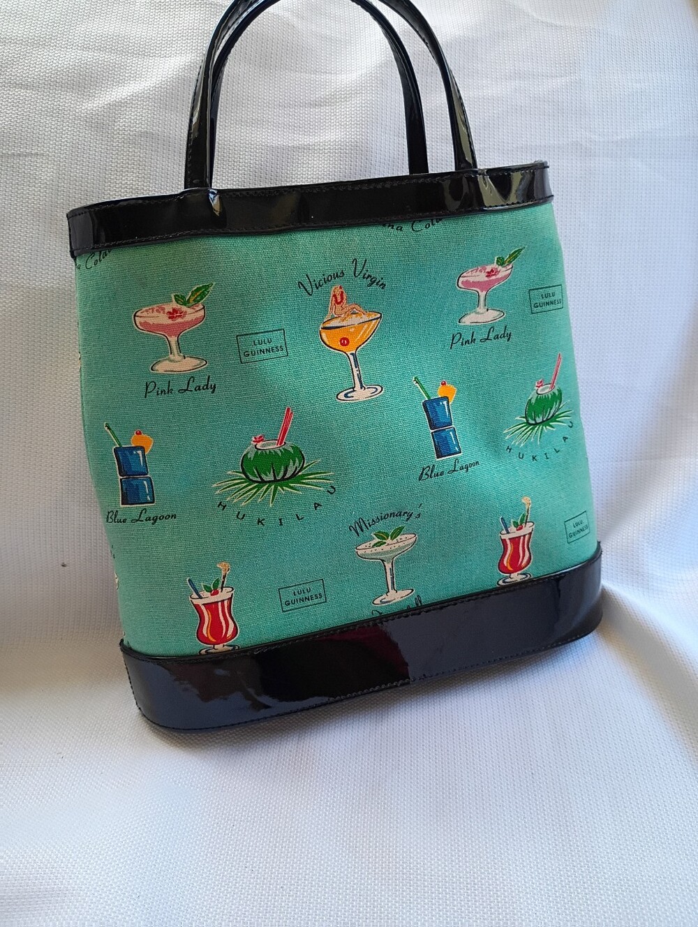 Lulu Guinness Tropical Cocktail Bag Teal Black Whimsical Women's Handbag - Picture 7 of 11